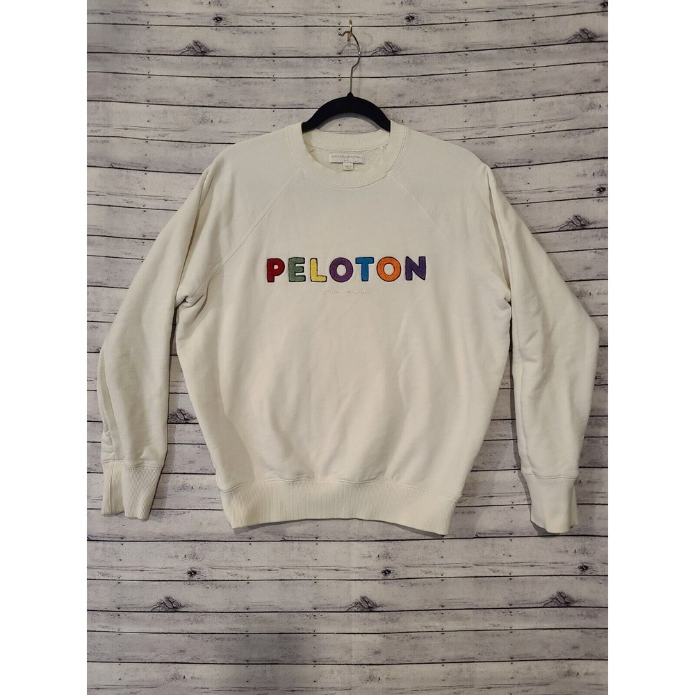 Peloton x Spiritual Gangster Rainbow Terry White Sweatshirt Size S PLEASE READ